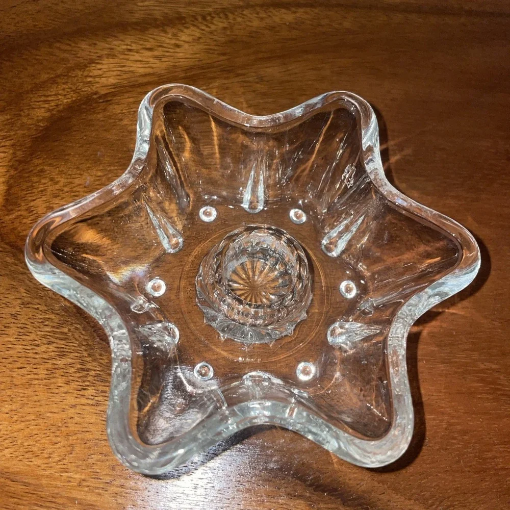 Vintage Anchor Hocking Clear‎ Glass 6-point Star Flower Taper Candle Holder